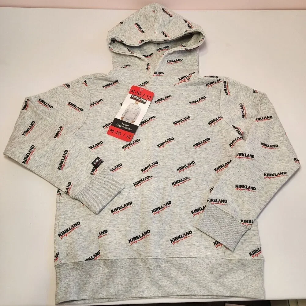 Kirkland Signature Boys Girls Hoodie Gray Logo Relaxed Fit Kids M 10 12